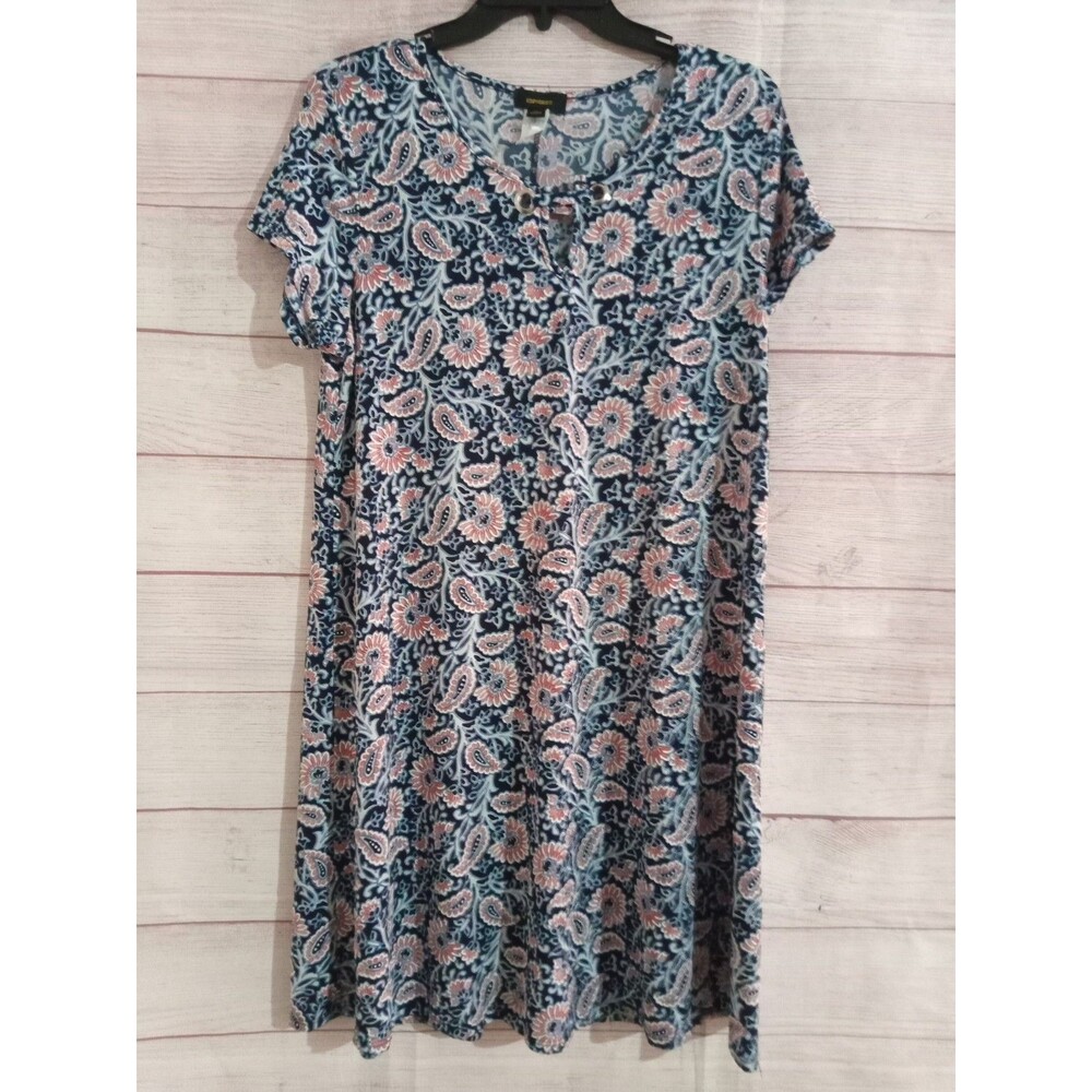 Vintage Espresso Dress Women's Size Large Flora Pull Over Short Sleeve